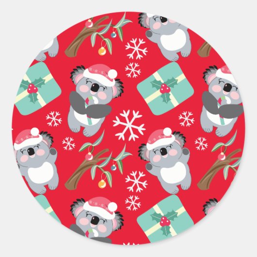 Cute Koala Kerstmis Ronde Sticker (Voorkant)