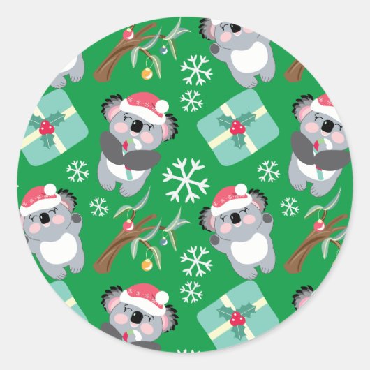 Cute Koala Kerstmis Ronde Sticker (Voorkant)