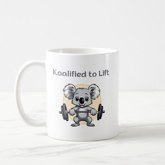 Cute koala lifting weights - koalified to lift koffiemok (Links)