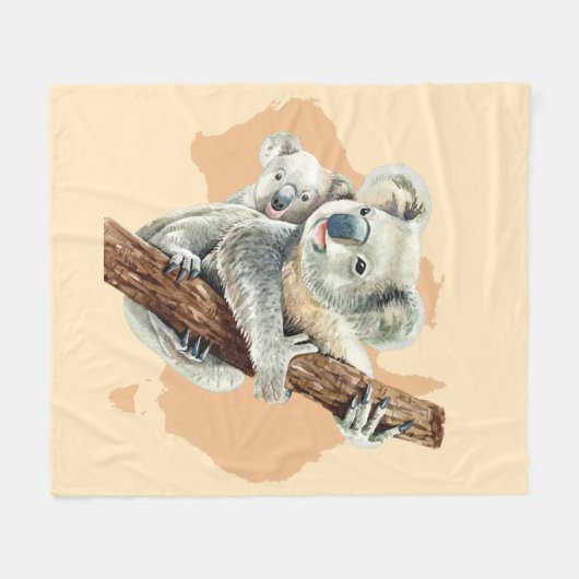 Cute Koala Mam en Baby Fleece Deken (Voorkant (Horizontaal))