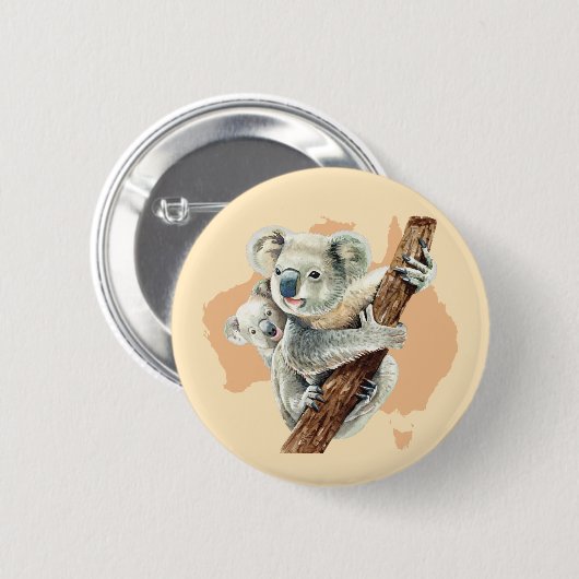 Cute Koala Mam en Baby Ronde Button 5,7 Cm (Voorkant /achterkant)