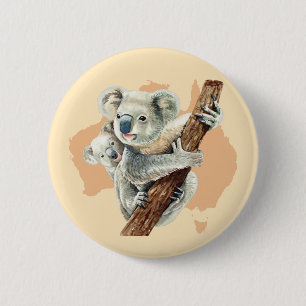 Cute Koala Mam en Baby Ronde Button 5,7 Cm