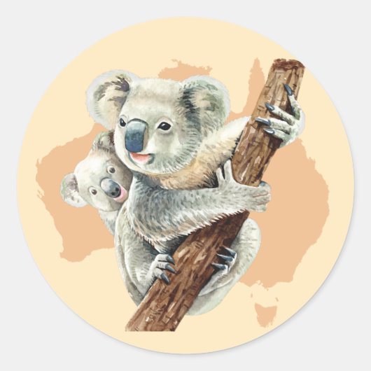 Cute Koala Mam en Baby Ronde Sticker (Voorkant)