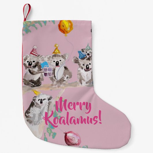 Cute Koala Merry Koalamus Roze kerststop Kleine Kerstsok (Voorkant)