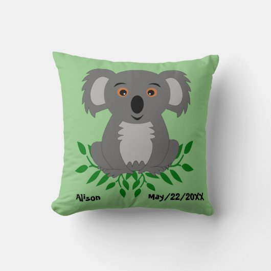 Cute koala met eucalyptus kinder kussen (Voorkant)