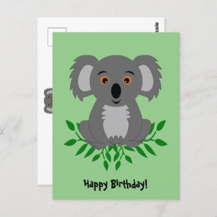 Cute koala met eucalyptuskinderen verjaardag briefkaart