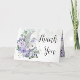 Cute Koala Paarse Floral Moon Baby shower Birthday Bedankkaart