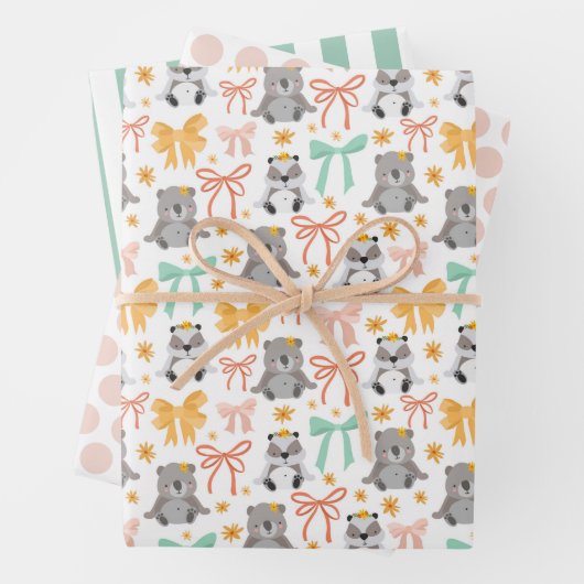 Cute Koala Panda Beer Wrapping Paper Set of 3 (In situ)