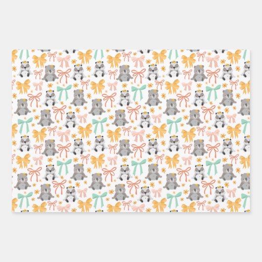 Cute Koala Panda Beer Wrapping Paper Set of 3 (Voorkant)