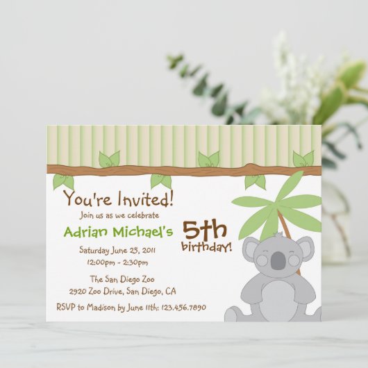 Cute Koala Party Invite Kaart (Staand voorkant)