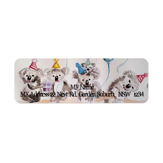 Cute Koala Party Waterverf Return Address Labels (Voorkant)