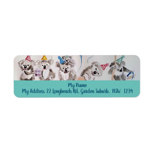 Cute Koala Party Waterverf Return Address Labels (Voorkant)