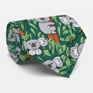 Cute Koala Pattern Dark Green Stropdas