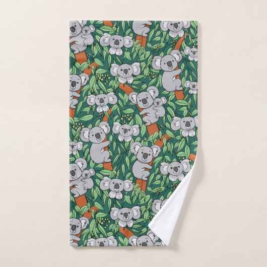 Cute Koala Pattern Hunter Green Handdoek (Handdoek)