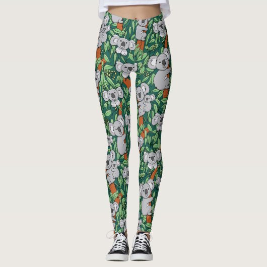 Cute Koala Pattern Hunter Green Leggings (Voorkant)