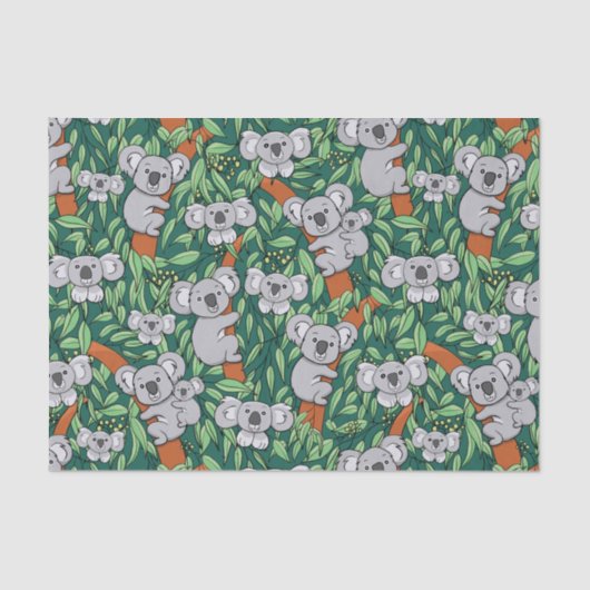 Cute Koala Pattern Hunter Green Tissuepapier (Voorkant)