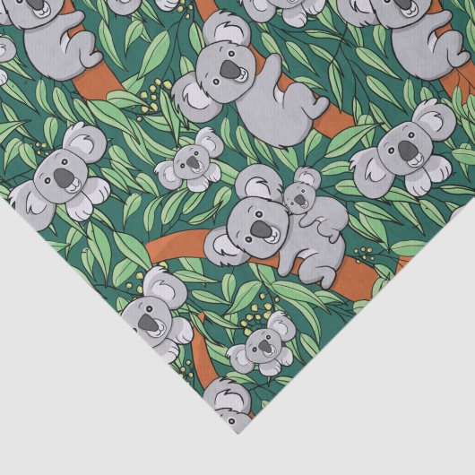 Cute Koala Pattern Hunter Green Tissuepapier (Detail)