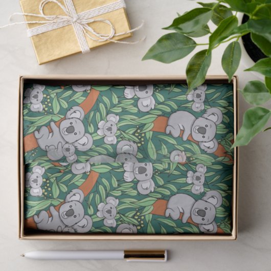 Cute Koala Pattern Hunter Green Tissuepapier (Geschenk)