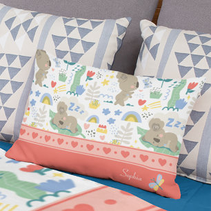 Cute Koala Pattern met Little Girl Name op Pink Accent Kussen