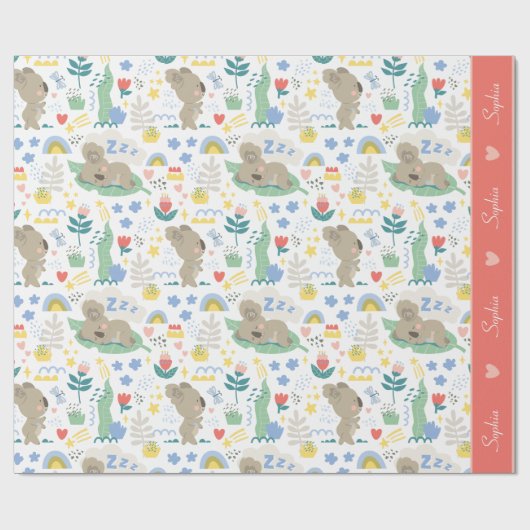 Cute Koala Pattern met Little Girl Name op Pink Cadeaupapier (Vlak)