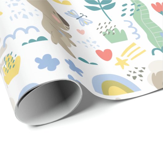 Cute Koala Pattern met Little Girl Name op Pink Cadeaupapier (Rol Hoek)