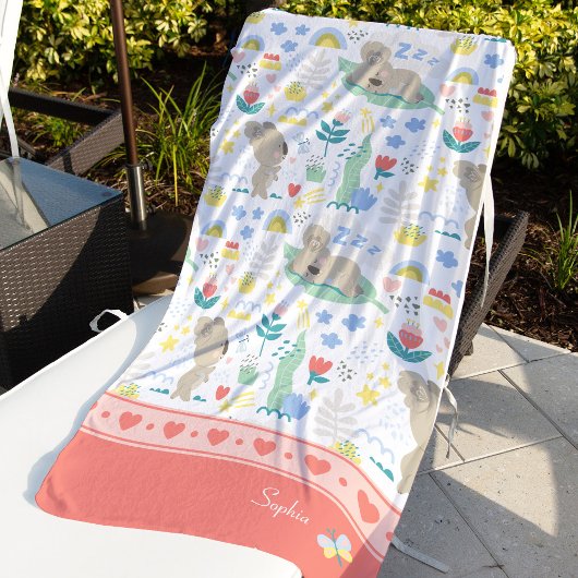 Cute Koala Pattern met Little Girl Name op Pink Strandlaken