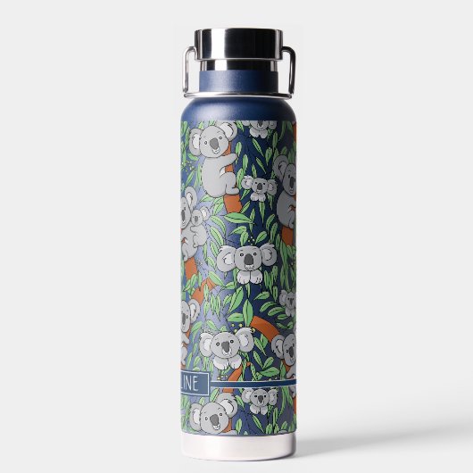 Cute Koala Pattern Personaliseert Blue Waterfles (Achterkant)