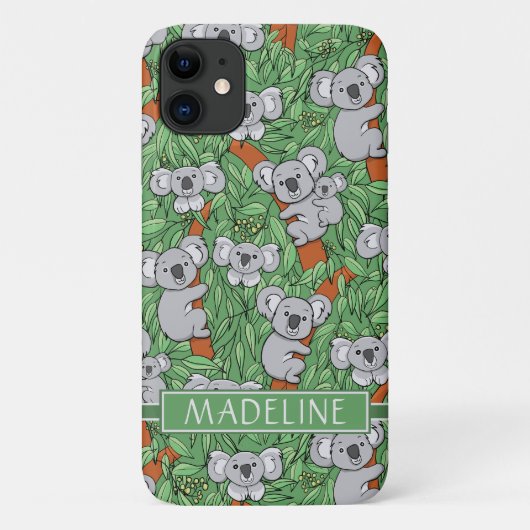 Cute Koala Pattern Personaliseert Green Case-Mate iPhone Case (Achterkant)