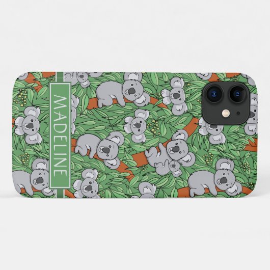 Cute Koala Pattern Personaliseert Green Case-Mate iPhone Case (Achterkant (horizontaal))