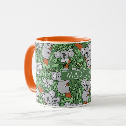 Cute Koala Pattern Personaliseert Green Mok (Voorkant links)