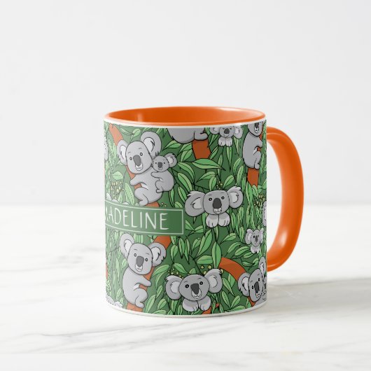 Cute Koala Pattern Personaliseert Green Mok (Voorkant rechts)