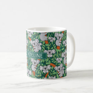 Cute Koala Pattern personaliseert Hunter Green Koffiemok