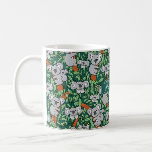Cute Koala Pattern personaliseert Hunter Green Koffiemok (Links)