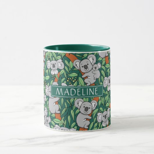 Cute Koala Pattern personaliseert Hunter Green Mok (Midden)