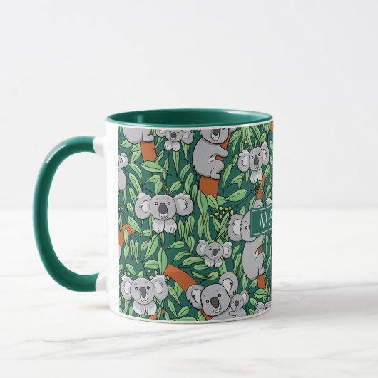 Cute Koala Pattern personaliseert Hunter Green Mok (Links)