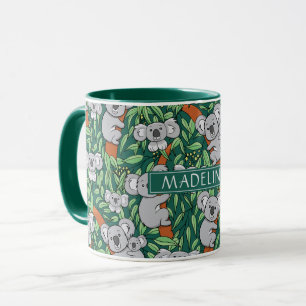 Cute Koala Pattern personaliseert Hunter Green Mok