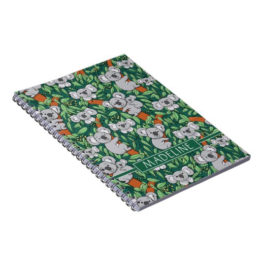 Cute Koala Pattern personaliseert Hunter Green Notitieboek (Rechterzijde)