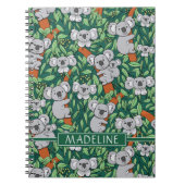 Cute Koala Pattern personaliseert Hunter Green Notitieboek (Voorkant)