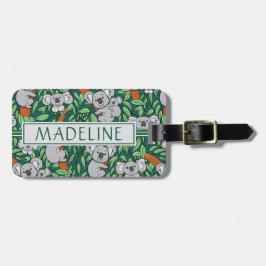 Cute Koala Pattern Personalized Dark Green Bagagelabel