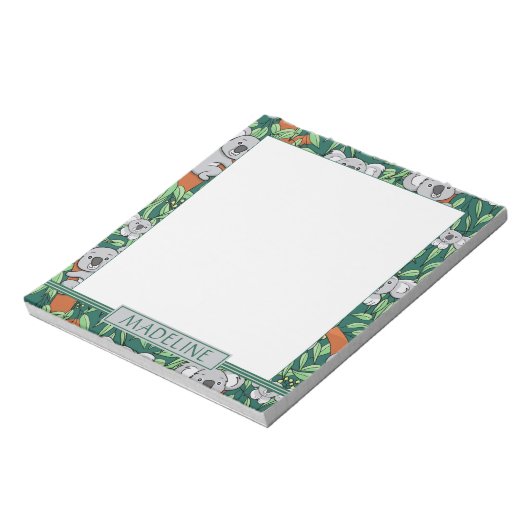 Cute Koala Pattern Personalized Dark Green Notitieblok (Linkerzijde)