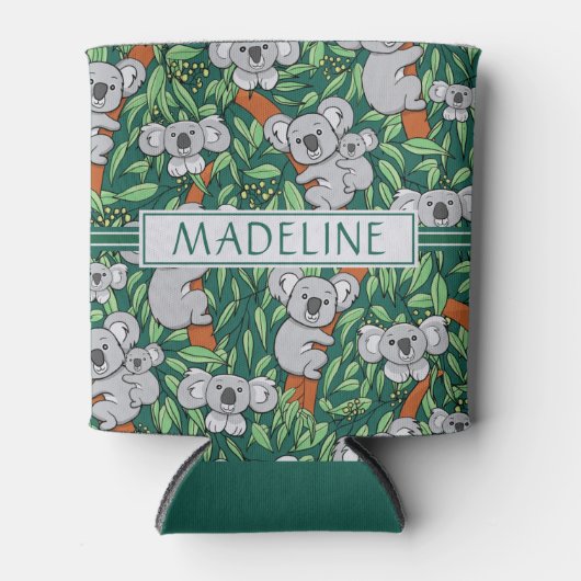 Cute Koala Pattern Personalized Hunter Green Blikjeskoeler (Voorkant)