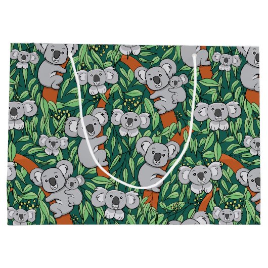 Cute Koala Pattern Personalized Hunter Green Groot Cadeauzakje (Achterkant)