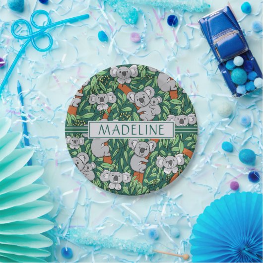 Cute Koala Pattern Personalized Hunter Green Papieren Bordje (Feest)