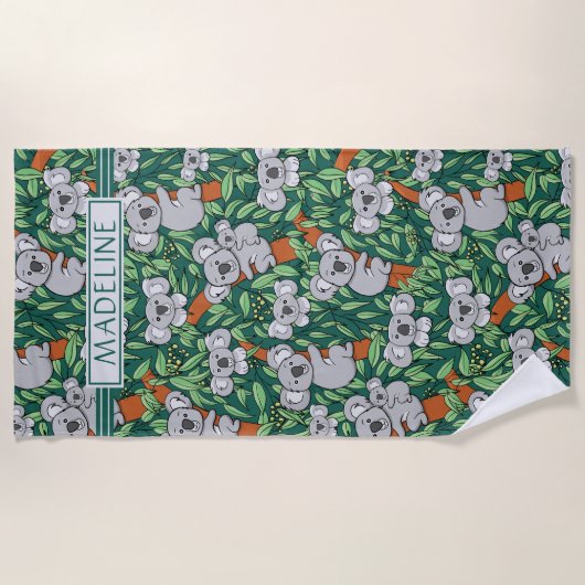 Cute Koala Pattern Personalized Hunter Green Strandlaken (Voorkant)