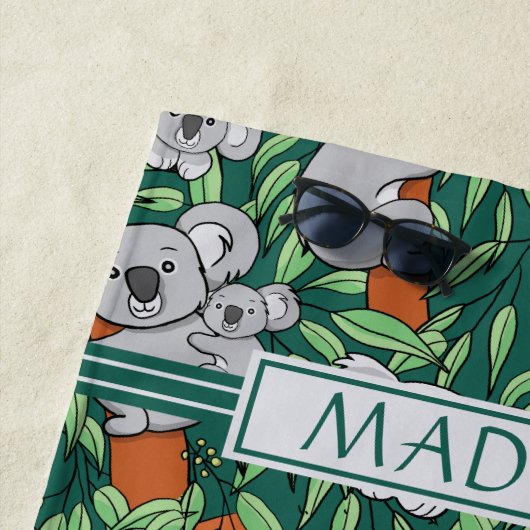 Cute Koala Pattern Personalized Hunter Green Strandlaken (In situ)