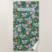 Cute Koala Pattern Personalized Hunter Green Strandlaken (Voorkant)