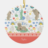 Cute Koala Pink Pattern met meisjesnaam Kerstmis Keramisch Ornament (Voorkant)
