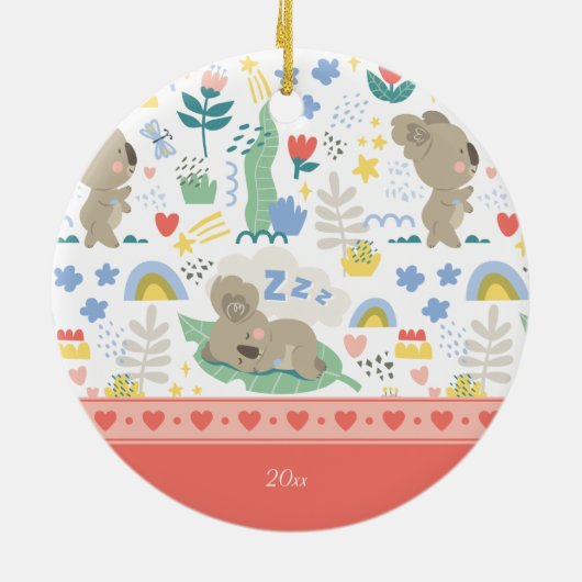 Cute Koala Pink Pattern met meisjesnaam Kerstmis Keramisch Ornament (Achterkant)