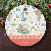 Cute Koala Pink Pattern met meisjesnaam Kerstmis Keramisch Ornament