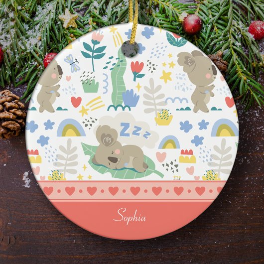 Cute Koala Pink Pattern met meisjesnaam Kerstmis Keramisch Ornament